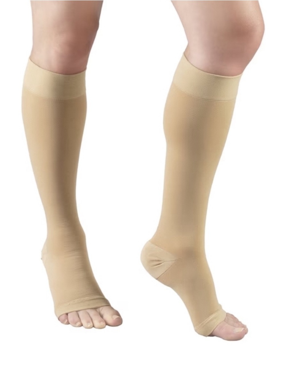 For Men And Women Beige Knee-High Compression Socks with Open Toe